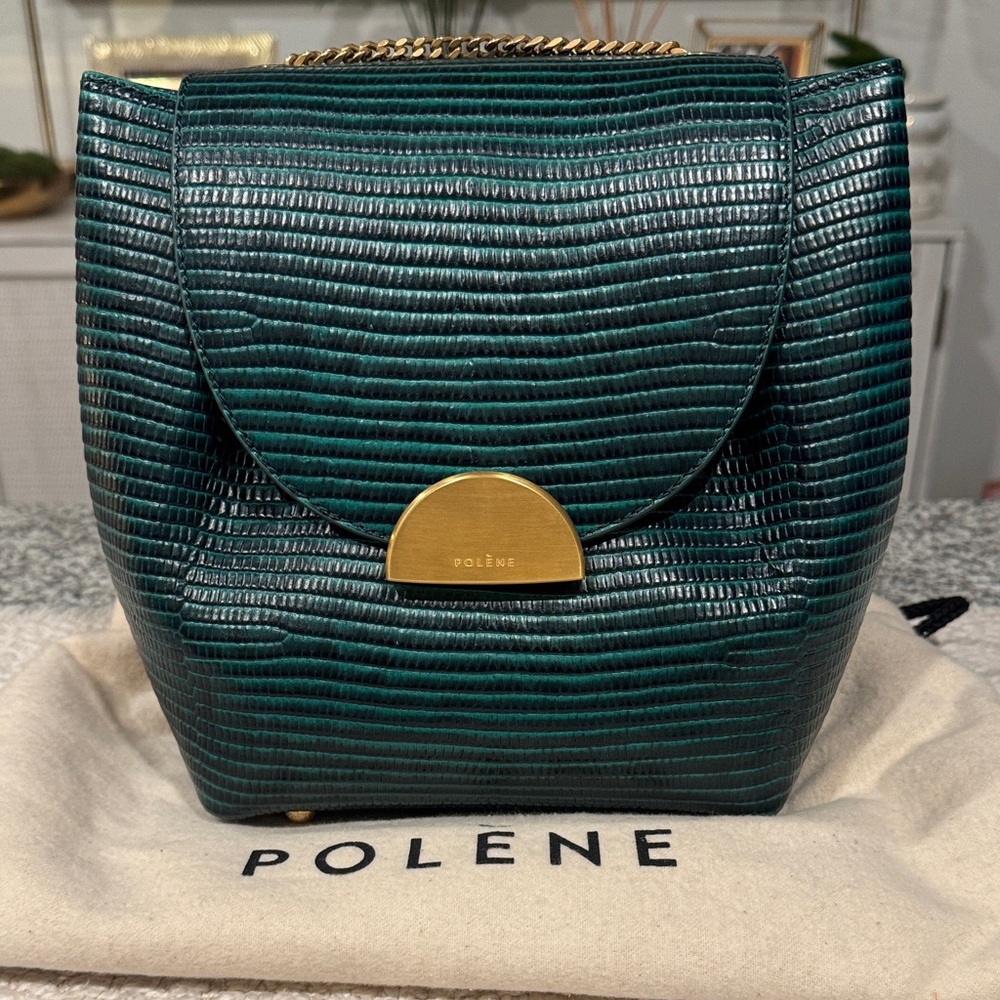 Polene Teal Crossbody Bag with Gold Detail